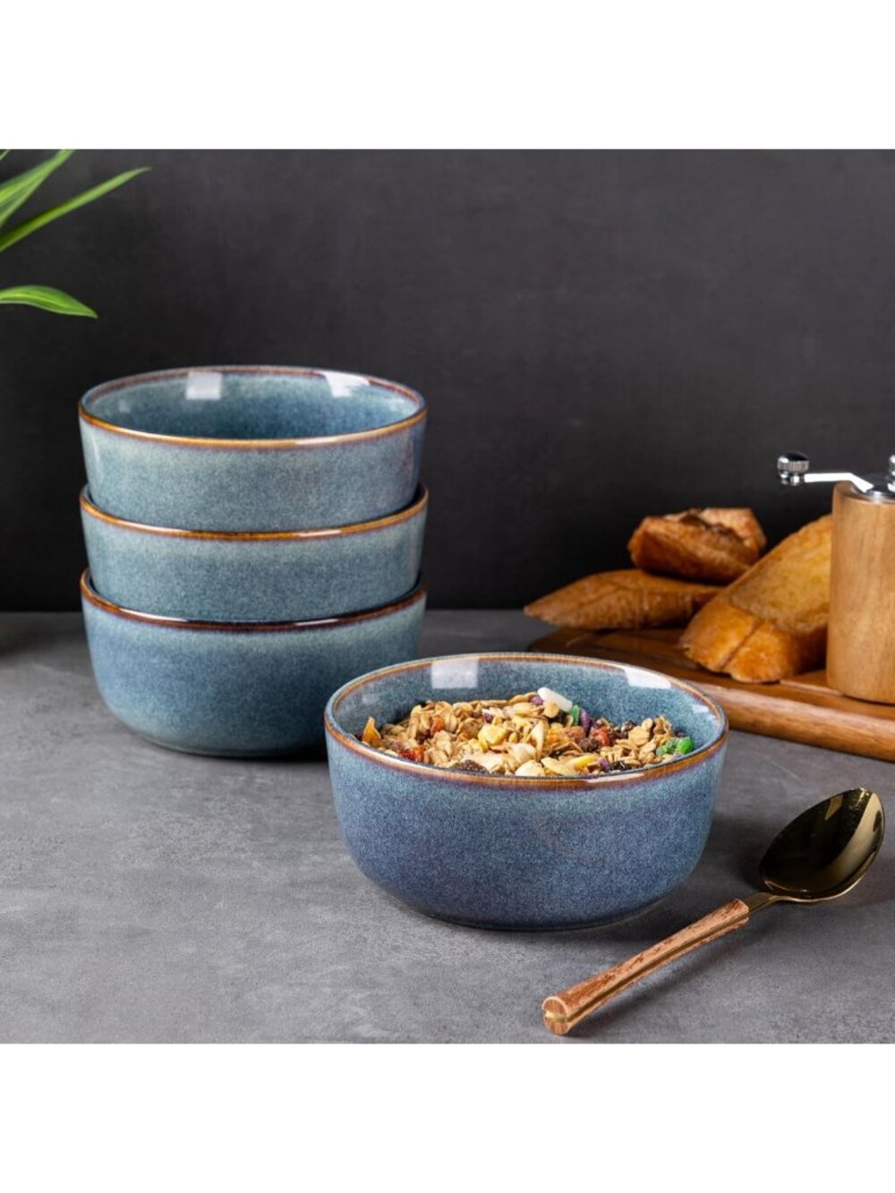 Set of 6 Stoneware Cereal & Soup Bowls, 26oz, Dishwasher & Microwave Safe - Picture 6 of 7